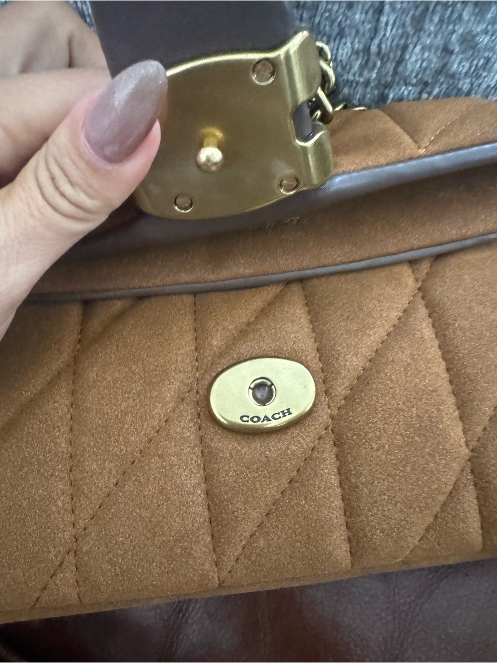 Coach Quilted Tabby Suede Shoulder Bag in Rust - Picture 7 of 11